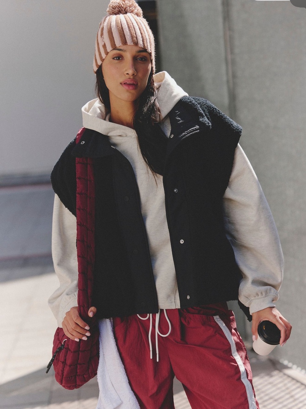 Free People Movement Black Sherpa Fleece Oversized Vest XS